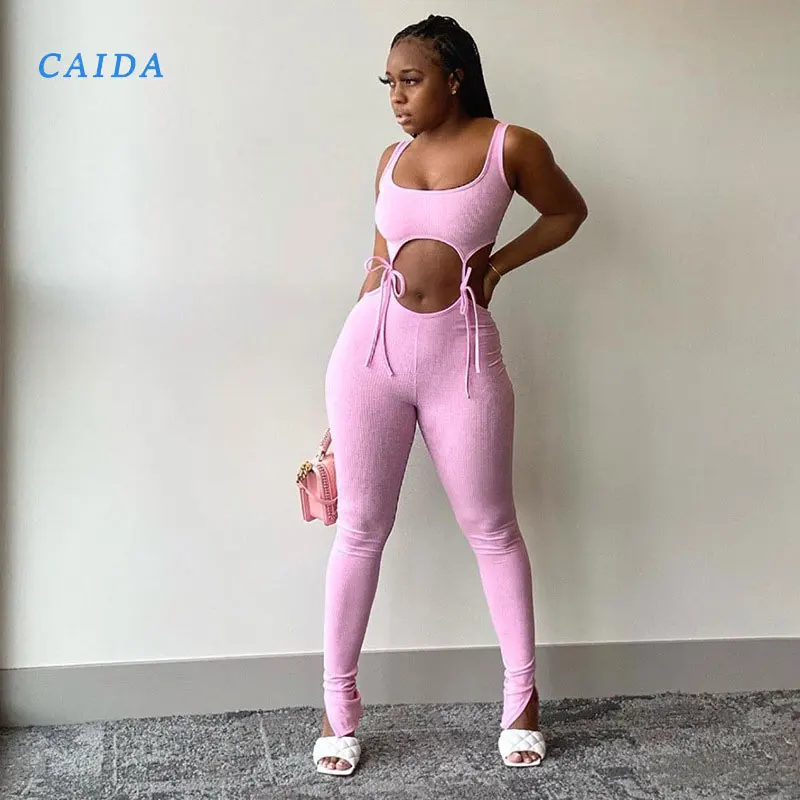 

Женский облегающий костюм CAIDA, однотонный спортивный комплект из двух предметов, топ без рукавов и штаны для фитнеса