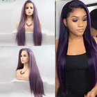 Синтетический парик на сетке для чернокожих женщин, длинный прямой, фиолетовый цвет, без клея, для косплея, предварительно выщипанные фронтальные короткие волосы