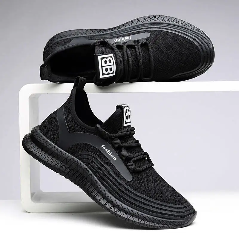 

Plus Size Men's Flying Woven Walking Shoes Mesh Breathable Wear-resistant Lace-up Waterproof Non-slip Sports Casual Shoes