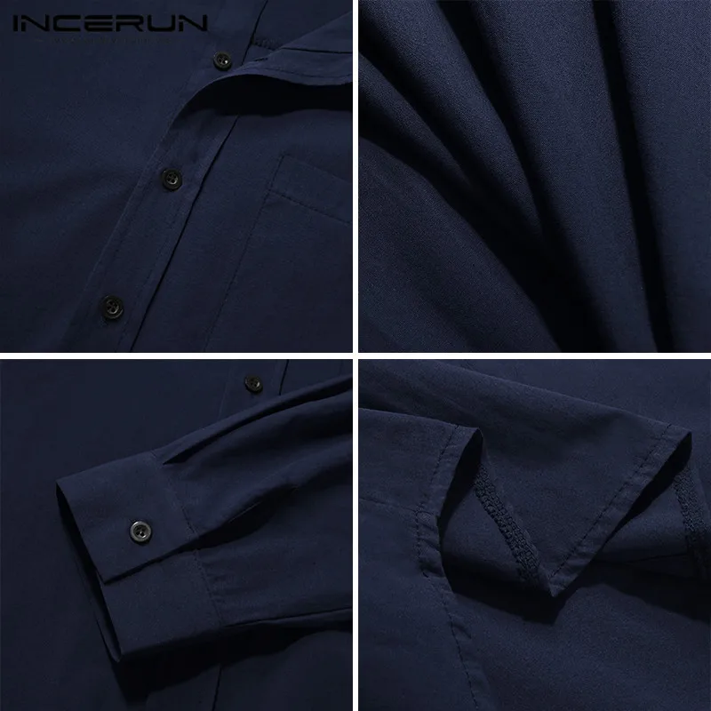 

INCERUN Male Casual Buttons Camisa Leisure Cotton Comfy Tops Fashion Solid Color Men Shirts Long Sleeve Lapel Blouse Plus Size