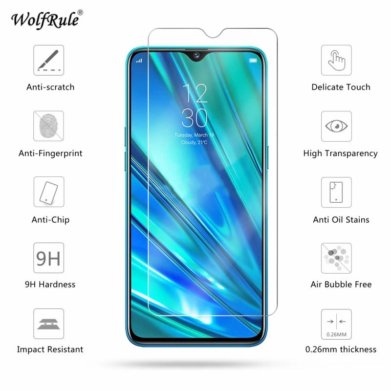 2PCS Protector de pantalla para Oppo verdadero yo Q de dureza 9H vidrio templado para Oppo verdadero yo Q de cristal de tel&eacute;fono Real Me Q verdadero yo Q 6,3"-0