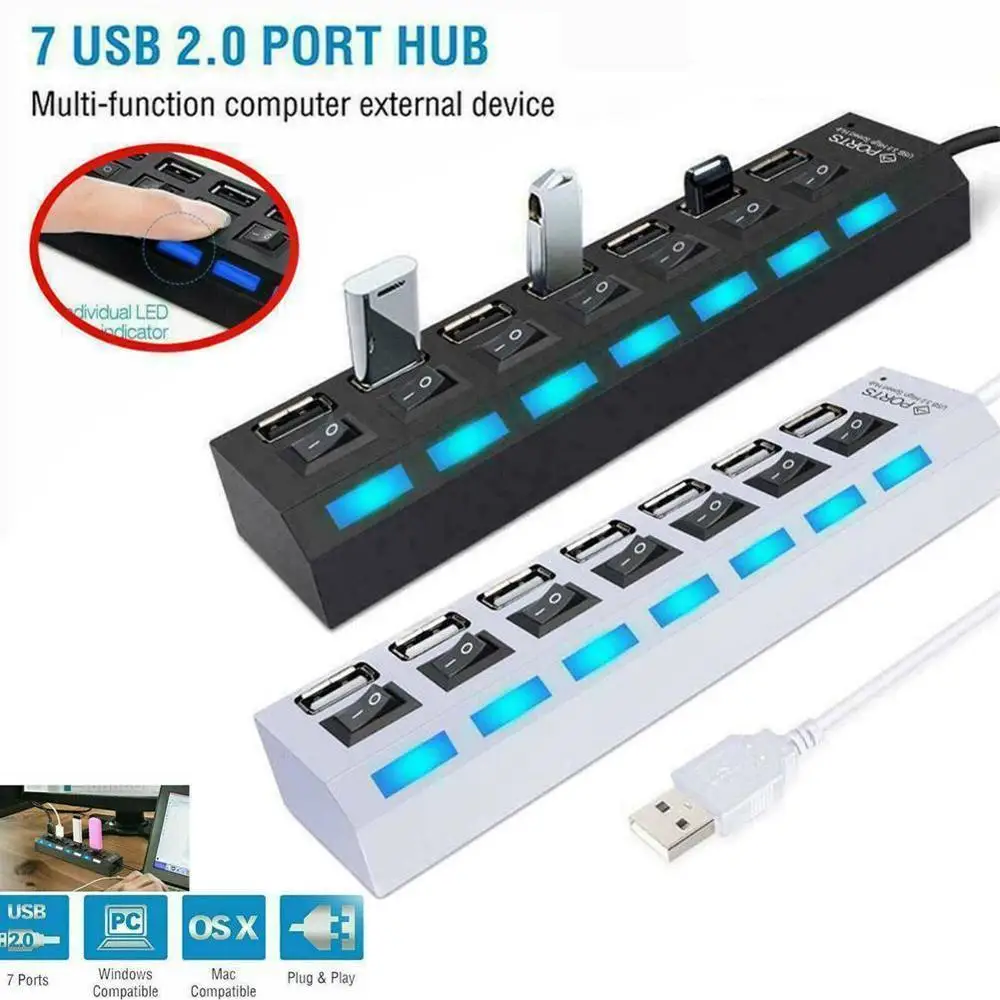 7 Порты и разъёмы высокое Скорость USB 2 0 HUB адаптер Hub Мощность вкл/выкл