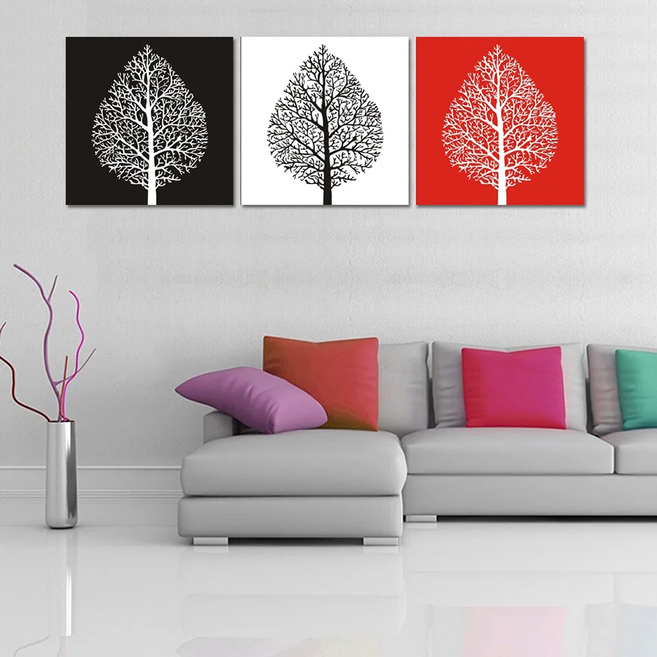 

Abstract Modern Micro-Spray Home Decoration Canvas Oil Painting Wall Painting Black Red and White Tree branches picture poster
