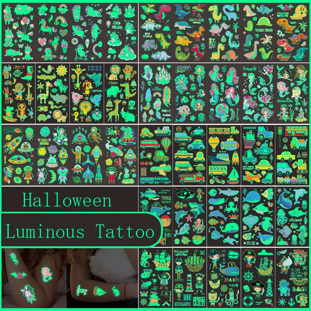 

Светящаяся татуировка, временный цвет, единорог, Русалка, динозавр, татуировка для детей, милая татуировка, наклейка для тела, татуировка дл...