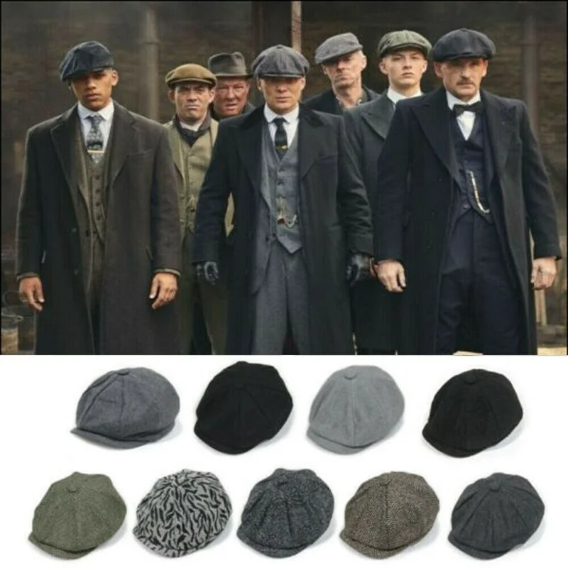 

Men Peaked Blinders Hat Newsboy Flat Cap Herringbone Tweed Baker Boy Gatsby Hats