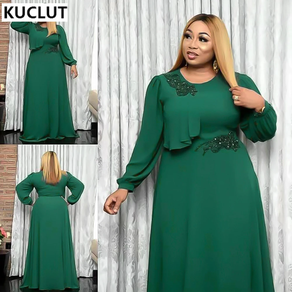 

2022 New African Women's Dress Elegant Beading Chiffon Gowns Muslim Abaya Moroccan Kaftan Ankara Dashiki Maxi Dresses Attire