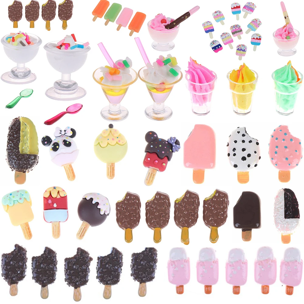 

Ice Cream Cups Spoon Cute Mini Dollhouse Miniature Pretend Toys Bar DIY Ice-lolly Simulation Food For Dolls Accessories