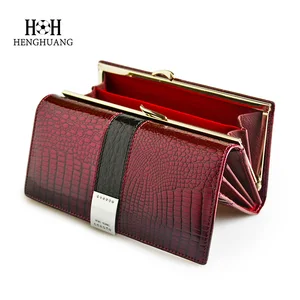 hh luxury genuine leather womens wallets patent alligator bag female design clutch long multifunctional coin card holder purses free global shipping