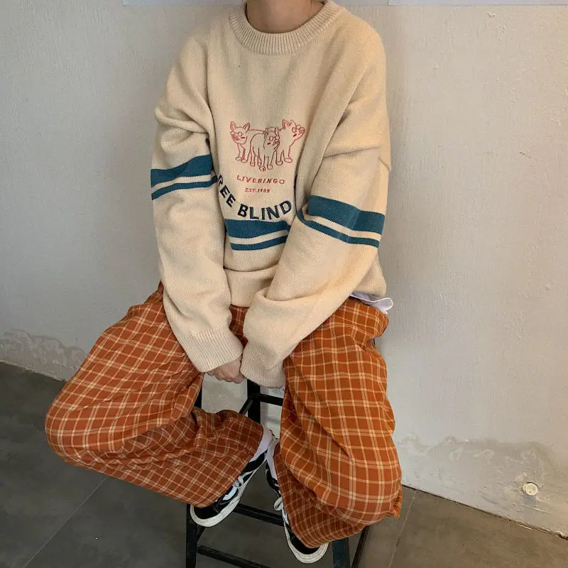 

Plaid pants Korean loose 2021 spring and autumn new high waist thin wide leg SLIM STRAIGHT casual pants