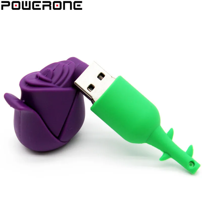 POWERONE опт USB флеш накопитель с цветком розы U диск красная розовая роза карта