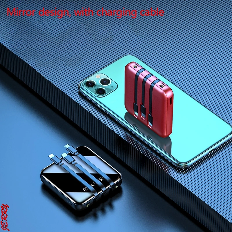 

1set 20000mAh Power Bank External Battery Charger Mini Powerbank Built in Cable