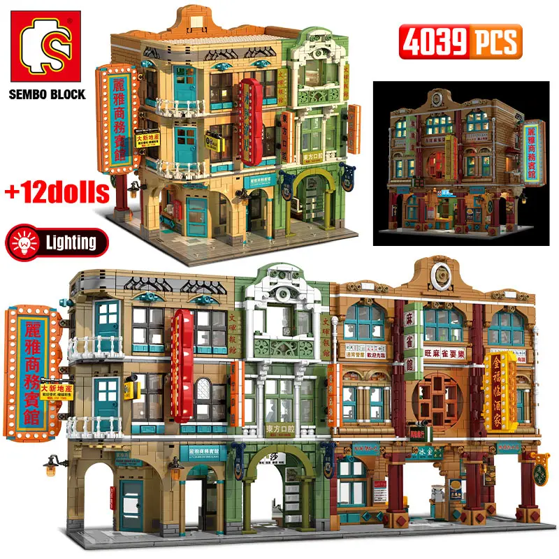 

SEMBO LED City Street View Hong Kong Style Shop Classic Building Blocks Friends Coffee House Figure Bricks DIY Toys For Children