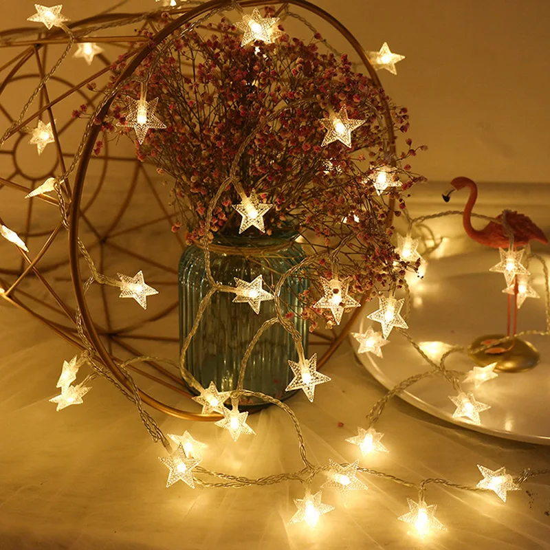 

White and Warm White Star Snowflake Fairy Decor Light String Curtain Light Christmas Garland Pendant Xmas Ornament Hanging Decor