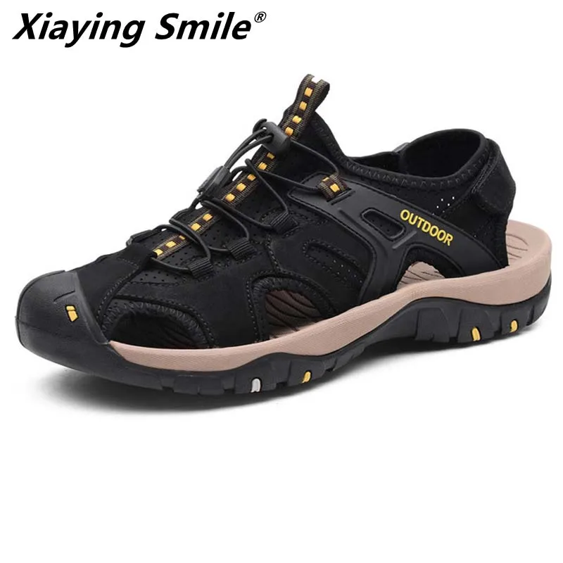 

2020 Luxury New Fashion Summer Shoes Cow Leather Men Sandals Mens Casual Shoes Non-slip Rubber Soles Beach Shoe outdoor sandal