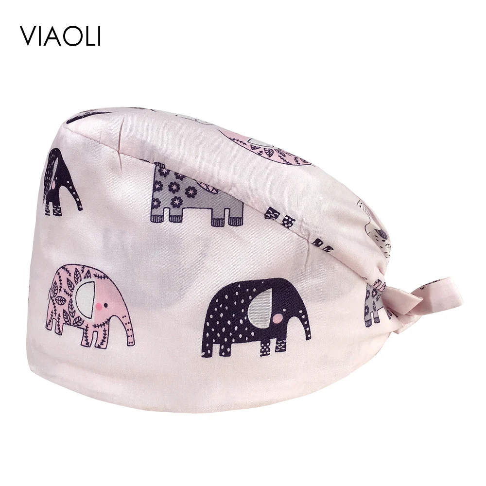 

Health check Accessories scrubs women Cap Cartoon printing Elastic Cotton Scrubs Hats with Sweat-absorbent Pet grooming Work Hat