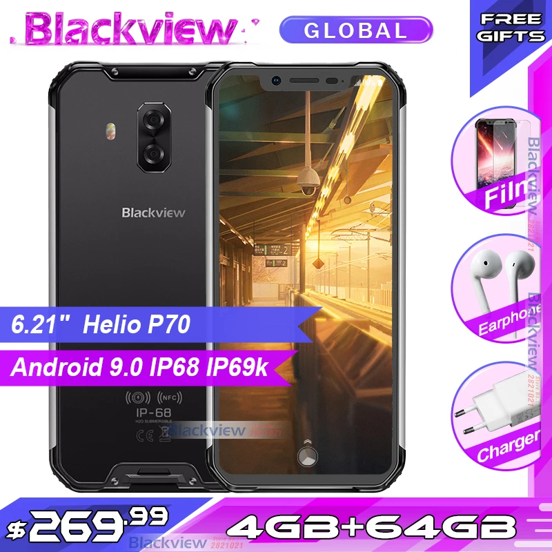 Blackview BV9600 Helio P70 прочный мобильный телефон 6,2" FHD+ Android 9,0 MT6771T 4 Гб 64 Гб 5580 мАч Глобальный 4G водонепроницаемый смартфон