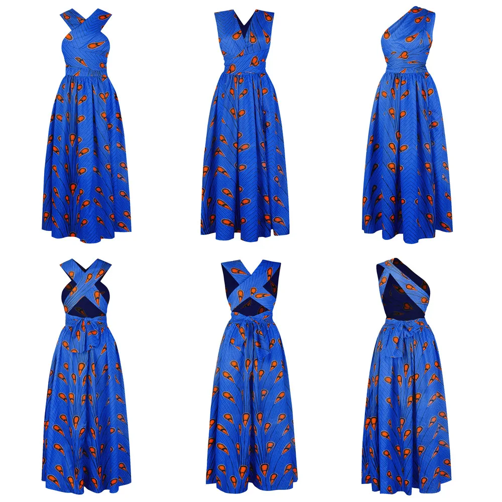 Fadzeco Summer African Dresses for Women New Fashion Robe Dashiki Dress Ethnic Print Backless Sexy African Dress