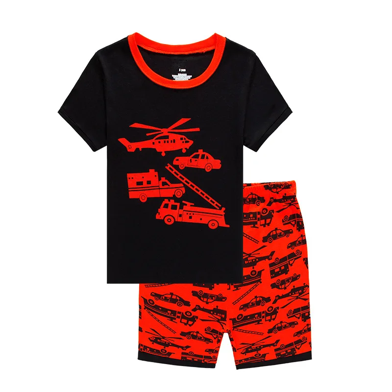 New Children Pajamas Set Boys 100% Cotton Cartoon Print Sleepwear Kids Short Sleeve Casual Home Wear | Мать и ребенок