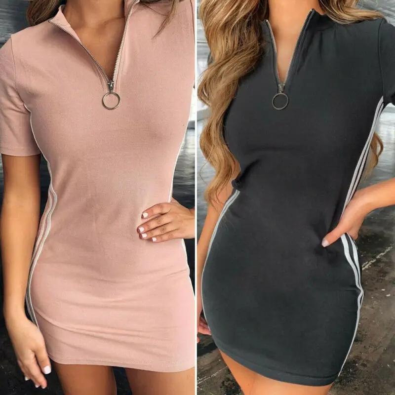 Модное женское облегающее платье-рубашка на молнии с V-образным вырезом и