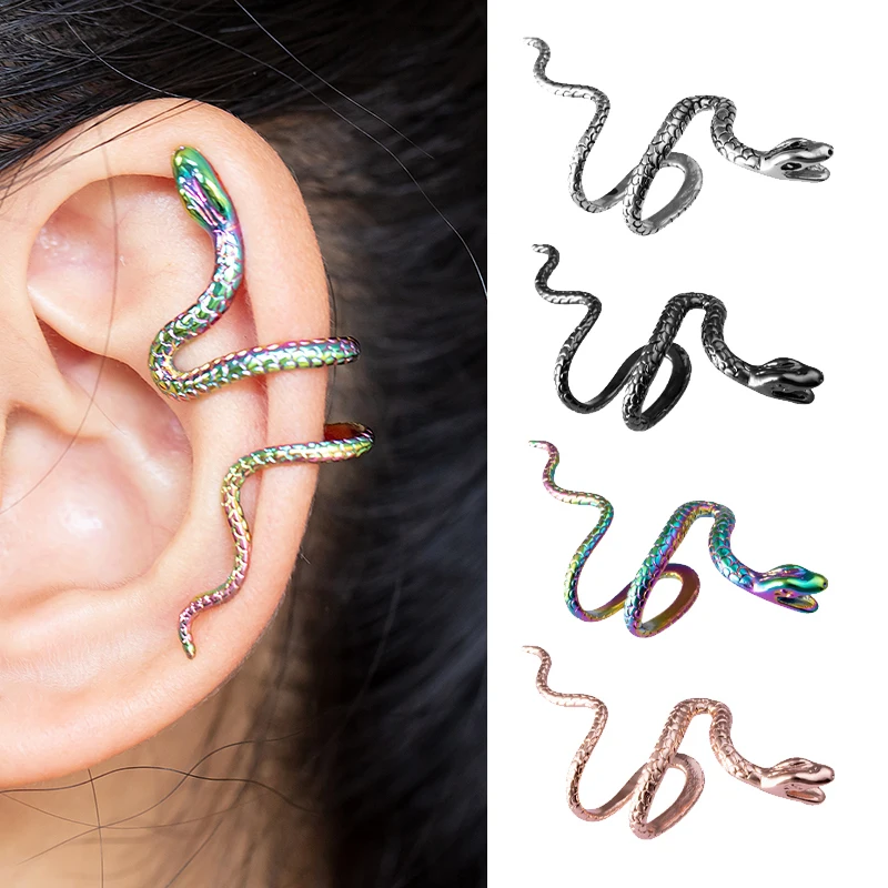 

1PC Brass Snake Earing Clips Without Piercing Punk Non Pierced Clip Earrings Ear Cuffs for Women Men Black Fake Piercing Jewelry