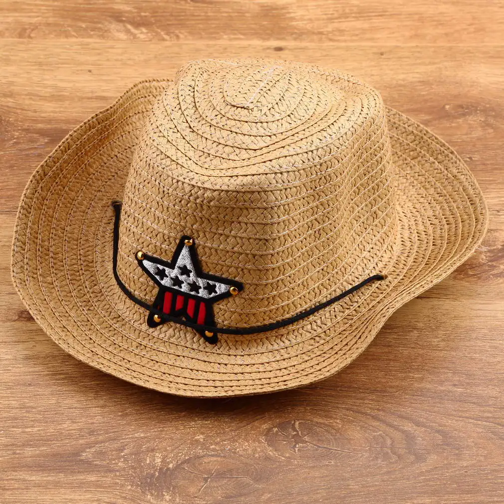 Стильная детская соломенная шляпа от солнца в ковбойском стиле летняя
