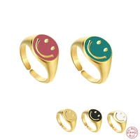 anillo plata 925 mujer smiley face enamel thick ring size luxury summer fine jewelry green white black pink women charming gift