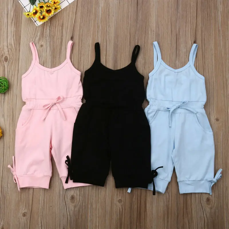 

1-6Y Summer Baby Girl Bow Vest Tank Romper Jumpsuit Toddler Kid Girl Suspenders Sleeveless Bow Jumpsuit Outfits Dropshipping