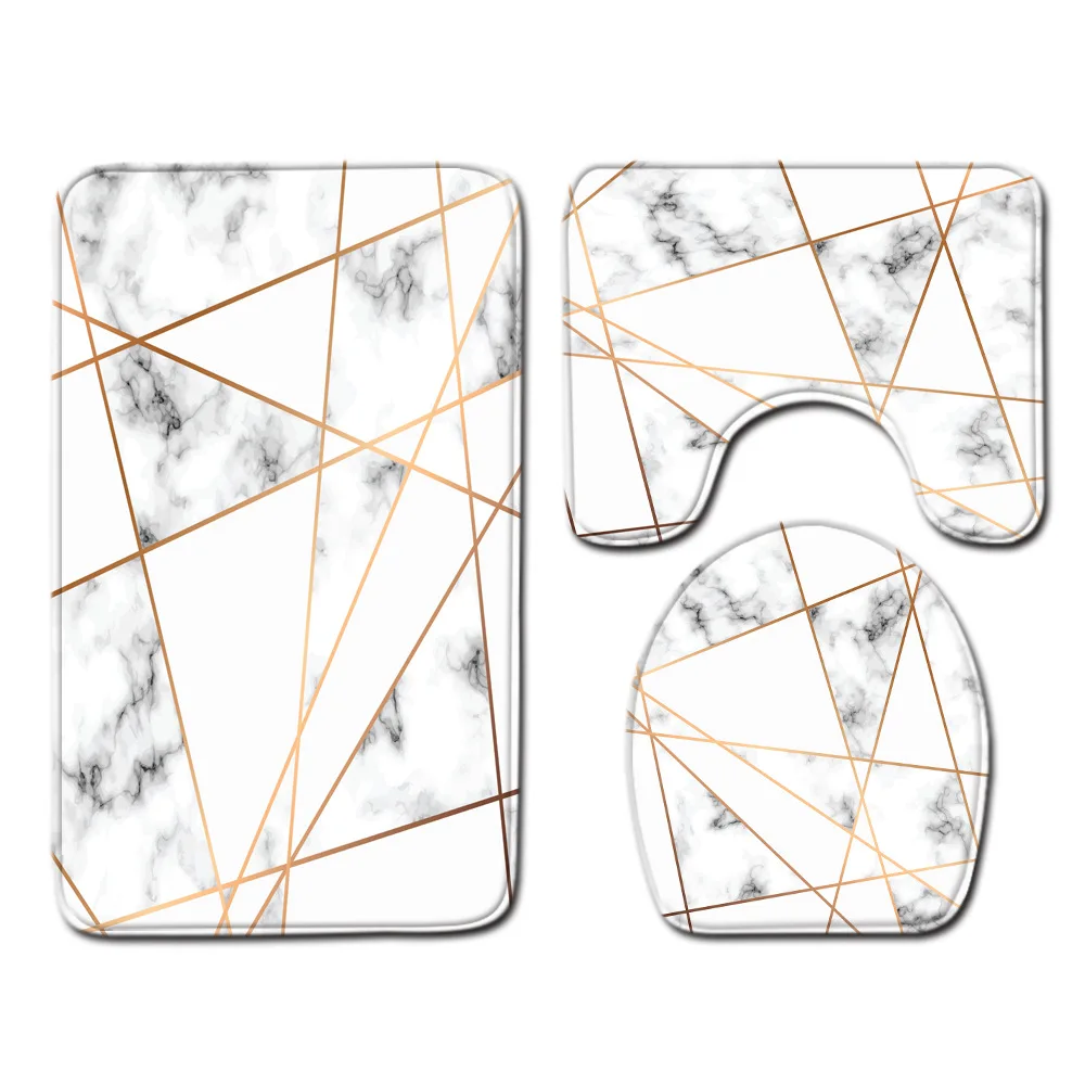 

3pcs Bath Mat Set Microfiber Non Slip Bathroom Mat Marble pattern Bathroom Rug Set bath mat set rug