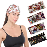 printed womens bandana polyester width 11cm butterfly hair elastic band headbands for hair woman head jewelry wholesale