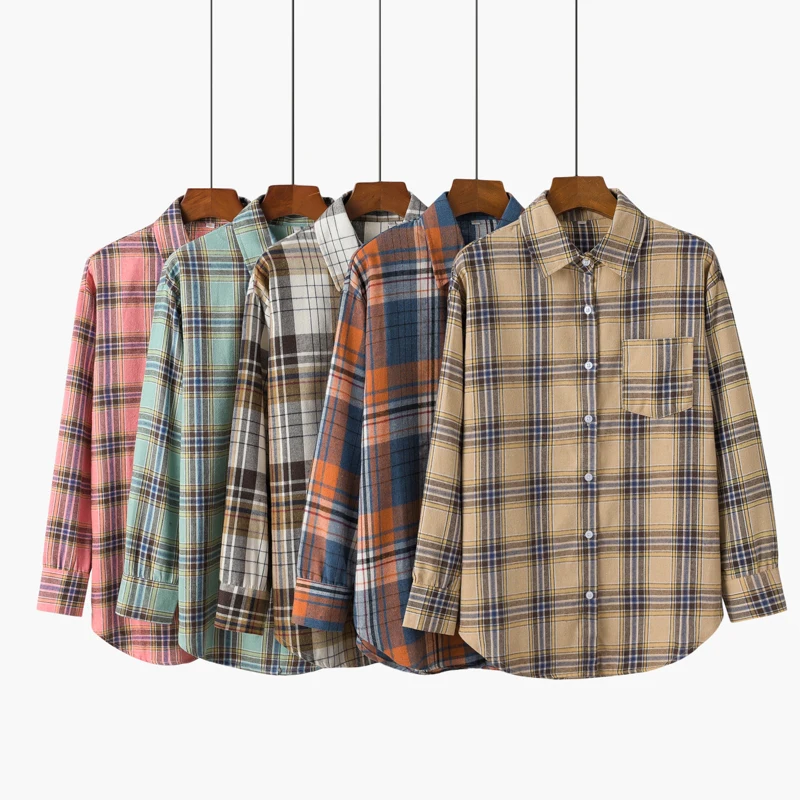 

Casual Loose Women's Plaid Shirts 2022 Spring New Lady Youth College Style Long Sleeve Blouses and Tops Fashion Woman Clothes