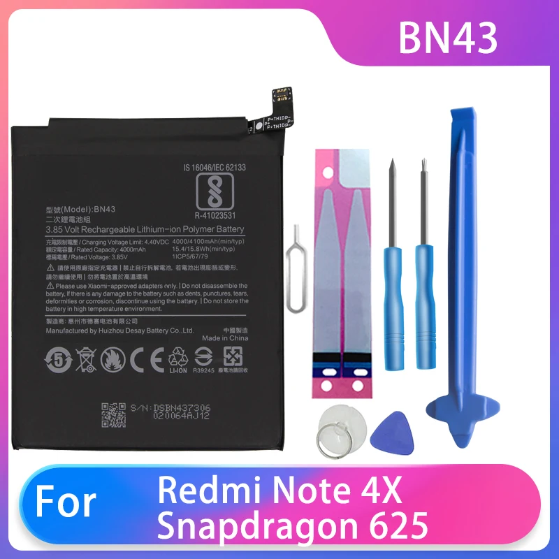 

Оригинальный аккумулятор для Xiaomi Redmi Note 4X / Note 4 global Snapdragon 625, батареи для телефона BN43 4100 мАч, бесплатные инструменты, батарея для телефона