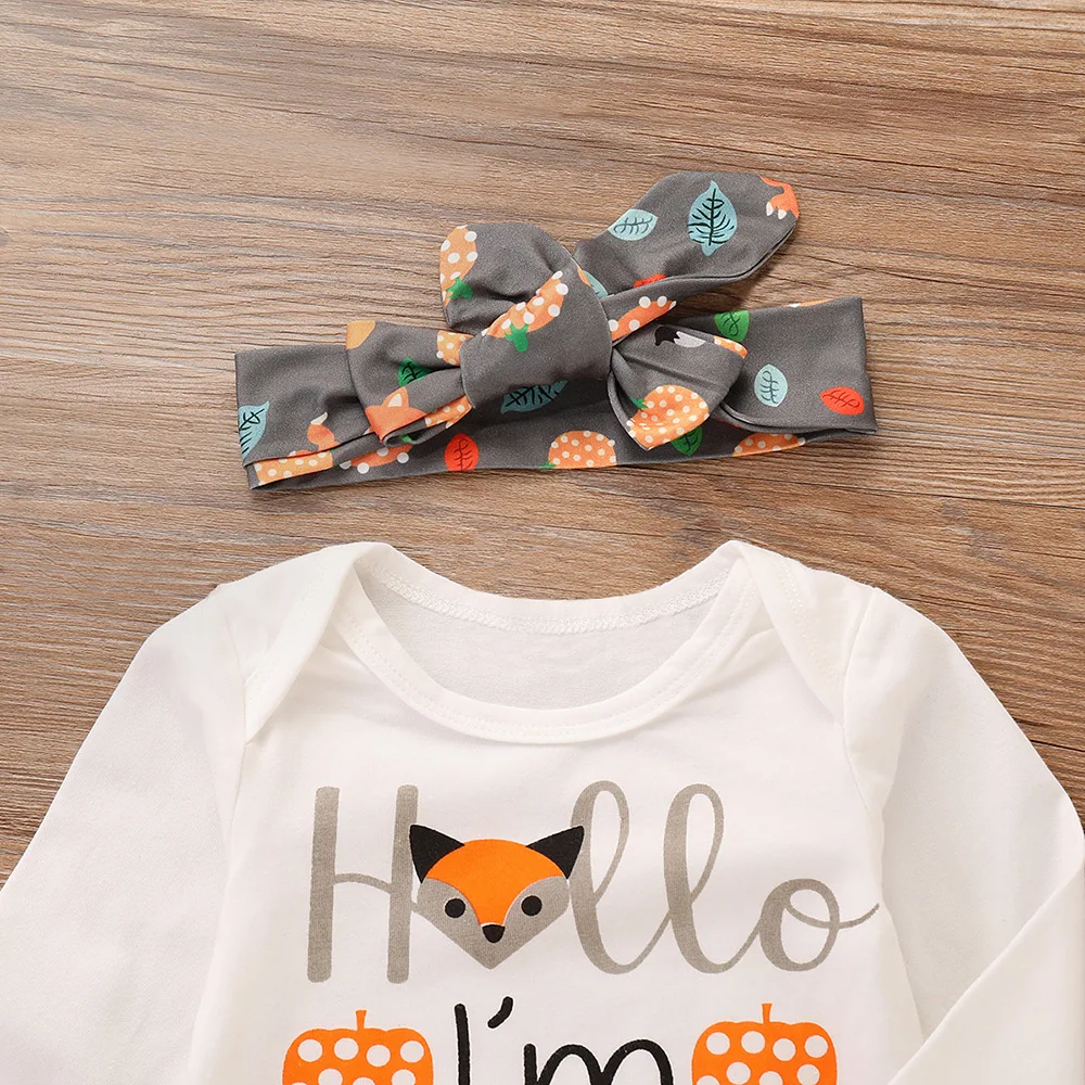 PatPat/зимние вечерние комплекты из 4 предметов с надписью «I'm New Fox Here», расширяющиеся плечи, эластичный пояс, комбинезон, штаны, повязка на голову