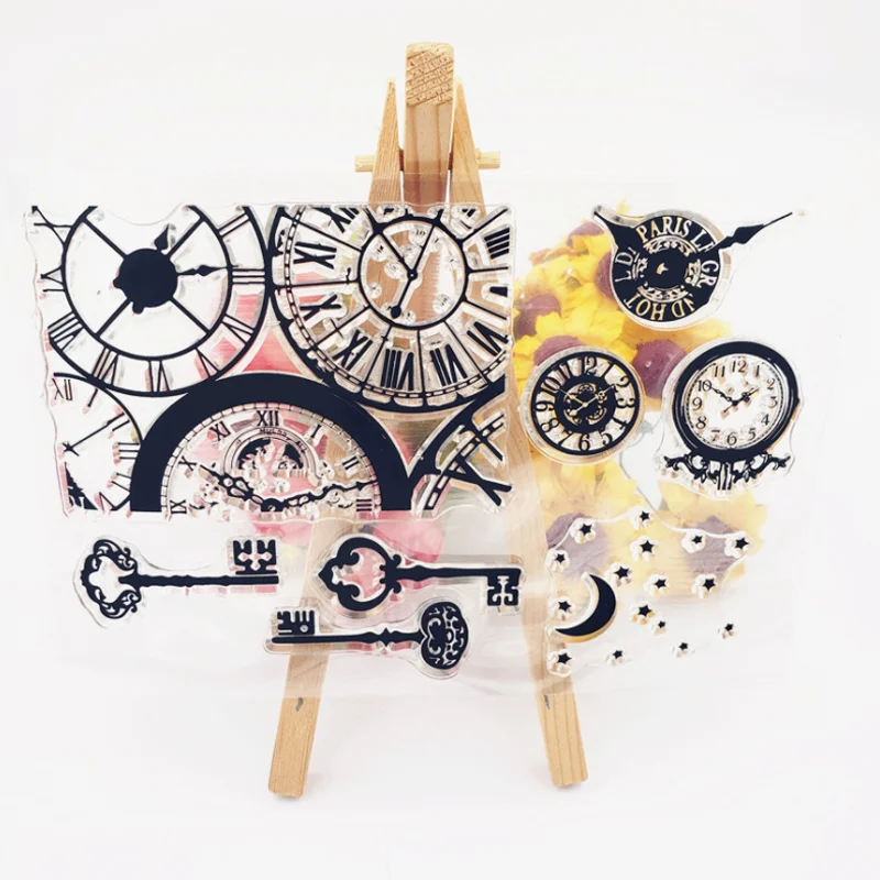 

Clock Key Transparent Clear Silicone Stamp Seal DIY Scrapbooking Photo Album Decoration Rubber Stamp Painting Template Stencils