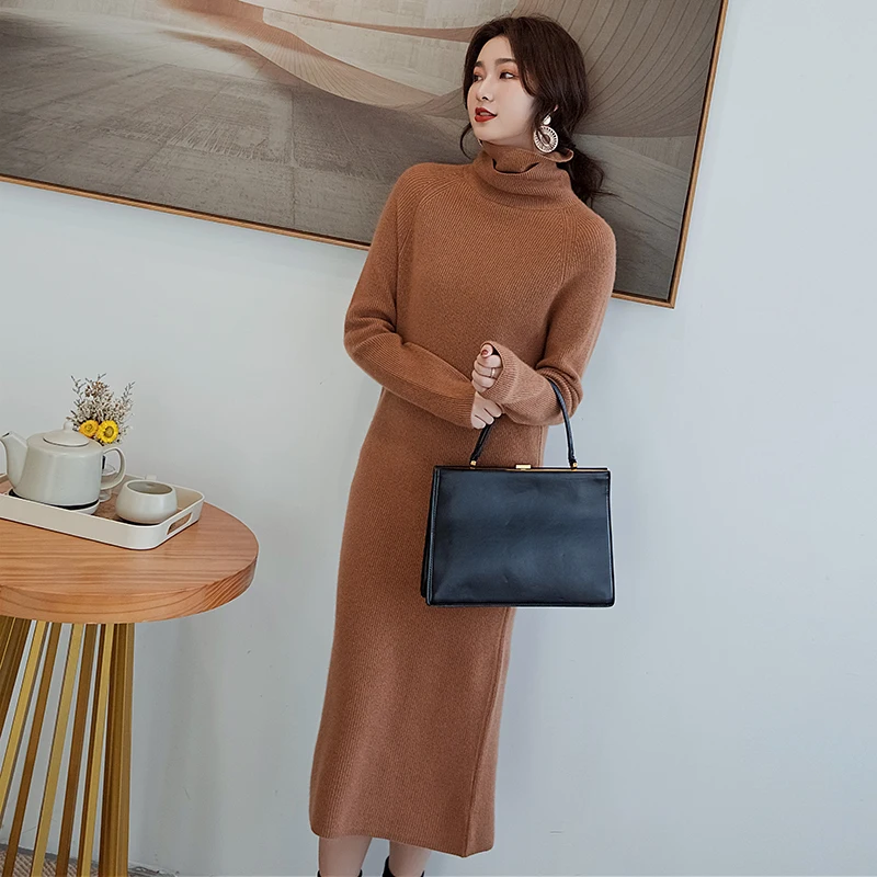 2019 новый осенне-зимний длинный кашемировый свитер Одноцветный тонкий сумка