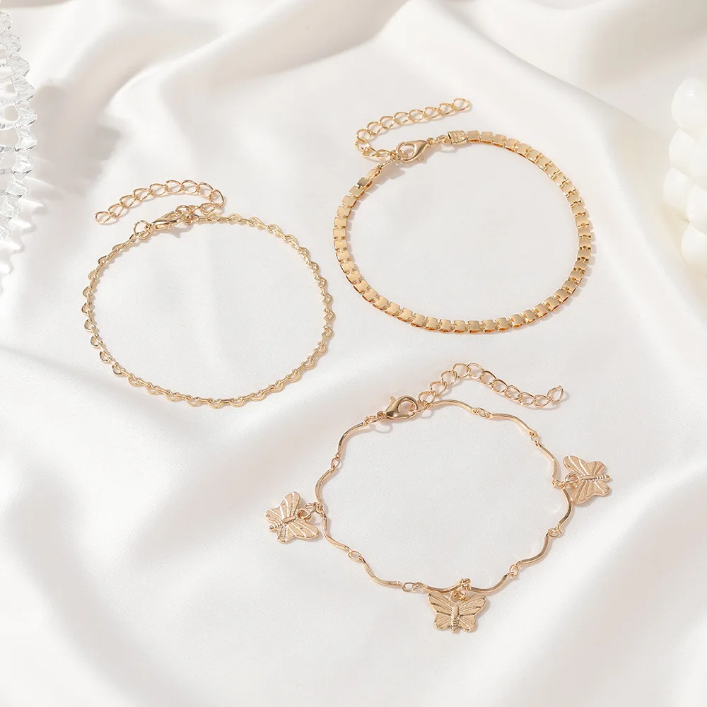 Комплект ножных браслетов с цепочкой-бабочкой для женщин пляжная обувь простым