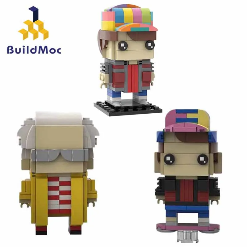 

Buildmoc Action Movie Figures Back to the Future 2 Doc Brown and Marty Mcfly Brickheadz Dolls Building Blocks Toys For Children