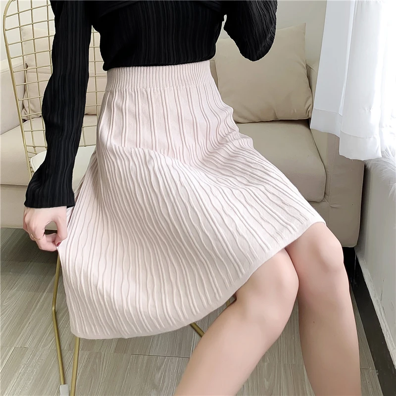 Женская вязаная юбка осенне зимняя теплая плотная плиссированная А силуэта с