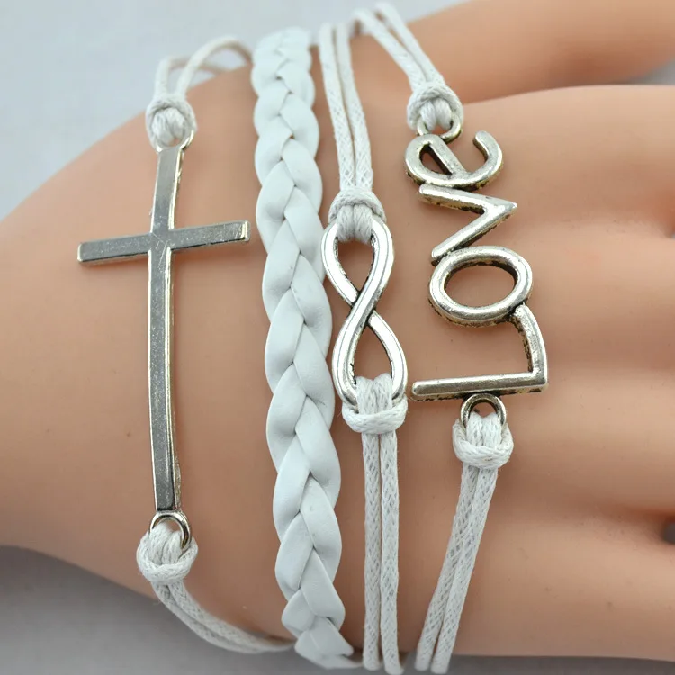 Женский кожаный браслет талисман в виде сердца|infinity bracelet|leather charm braceletcharm bracelet |