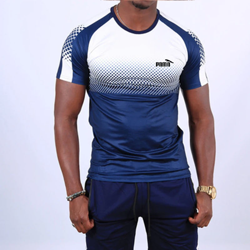 

men's short sleeve sports sport shirt set sportswear kit men running 2pcs suit for soccer gym fitness men t-shirts+shorts sets