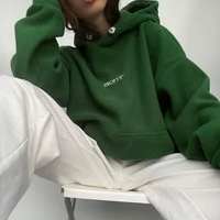 hoodies women 2021 ins wind forest green loose lamb velvet pullover sweater all match solid o neck casual fashion hoodies womens