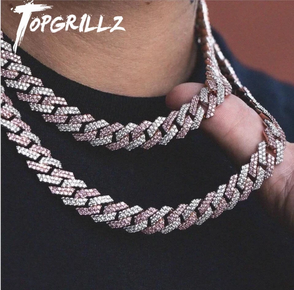 TOPGRILLZ 14 мм Miami Prong набор кубинских цепей ожерелье для мужчин золото цвет хип хоп