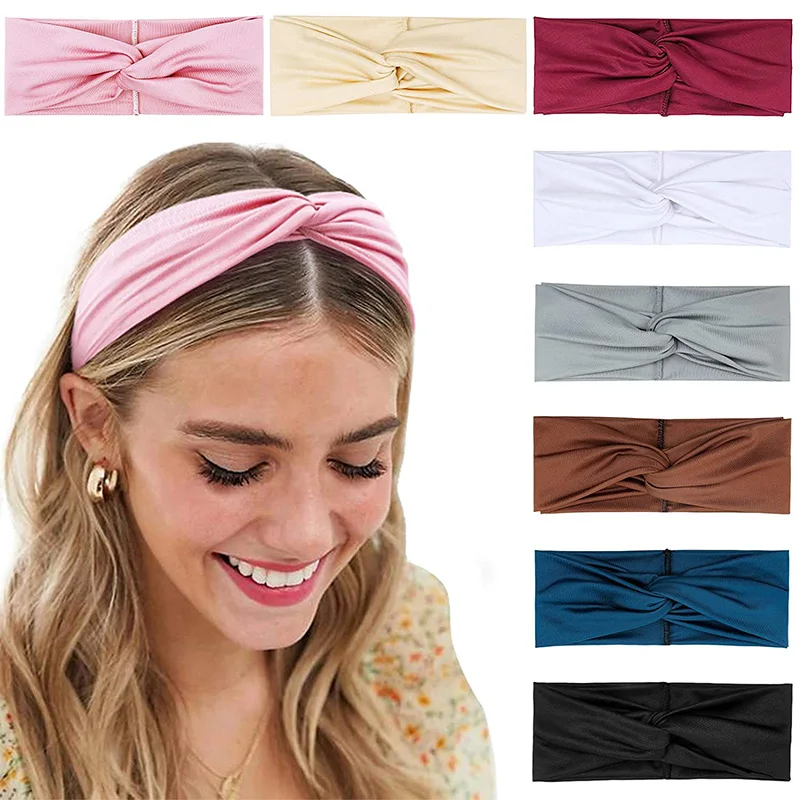 

Geebro Popular Cashew Flower Knotted Headband Women Soft Solid Print Headbands Vintage Cross Elastic Hairbands Bandanas Girls