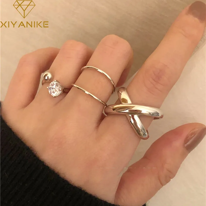

XIYANIKE Minimalist Silver Color Opening Rings for Women Couple Fashion Simple Geometric Handmade Punk Jewelry Party Gift