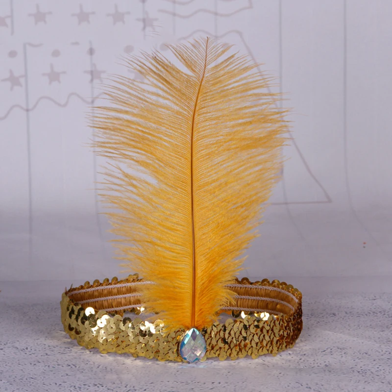 Страусиные блестки со стразами и перьями головная повязка для вечерние