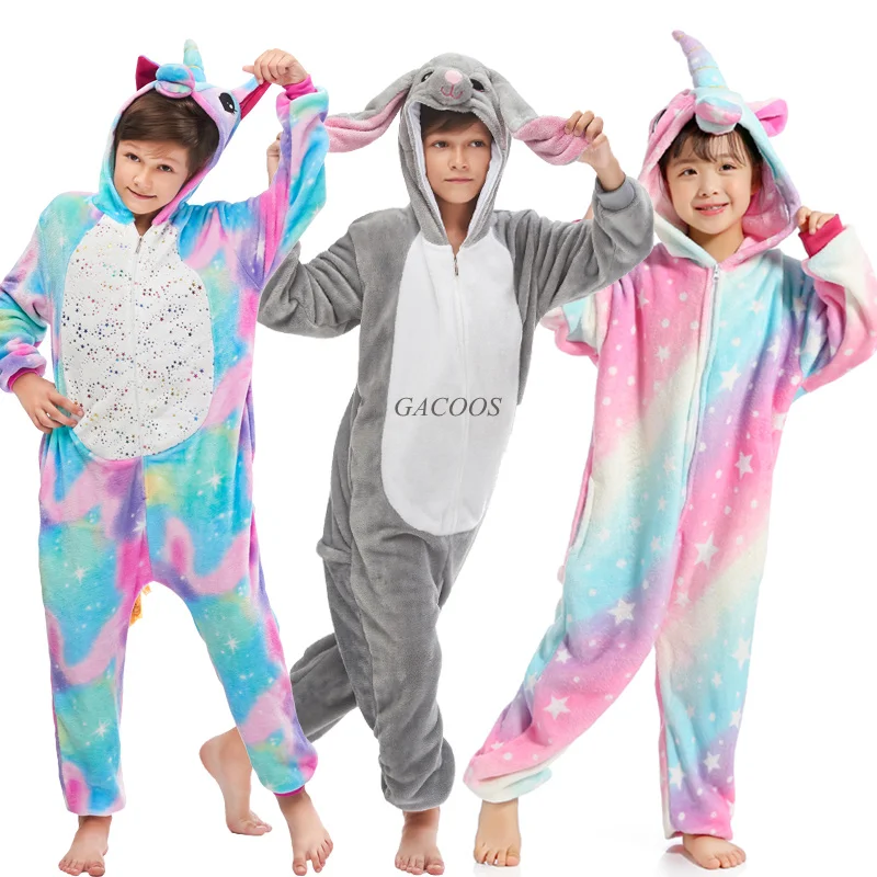 Зимние пижамы для девочек и мальчиков одежда сна Kugurumi единорог мультфильм панда