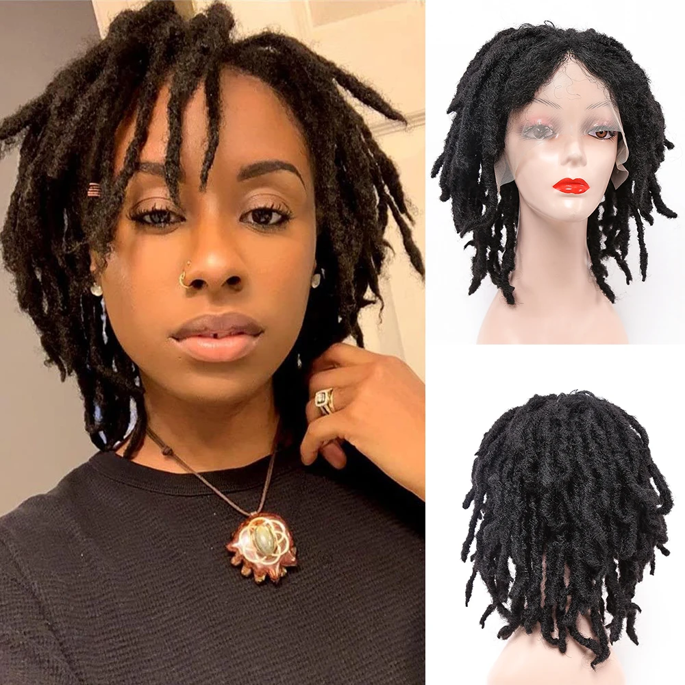 Short Afro Dreadlock Wigs Handmade Braids Wig for Black Women and Men Synthetic Hair Wigs Natural Looking for Daily