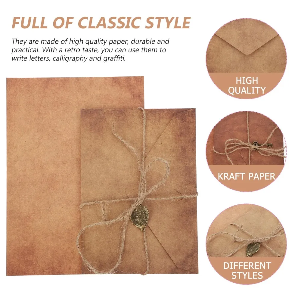 

3 Sets A5 Vintage Kraft Paper Letter Envelopes Set for Birthday Wedding Blessing