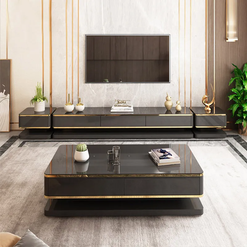 

Light Luxury Tea Table TV Cabinet Unit Simple Modern Household Nordic Living Room Storage Cabinet Glass Tea Table