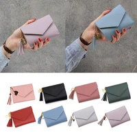 women simple short wallet tassel coin purse card holders handbag red