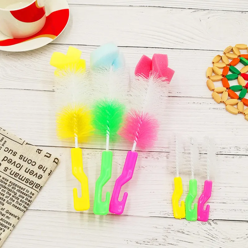 2 шт./компл. Детская щетка для мытья сосок 360 градусов Вращающаяся головка Чистящая поролоновая щетка для мытья кружек Комплект детских продуктов